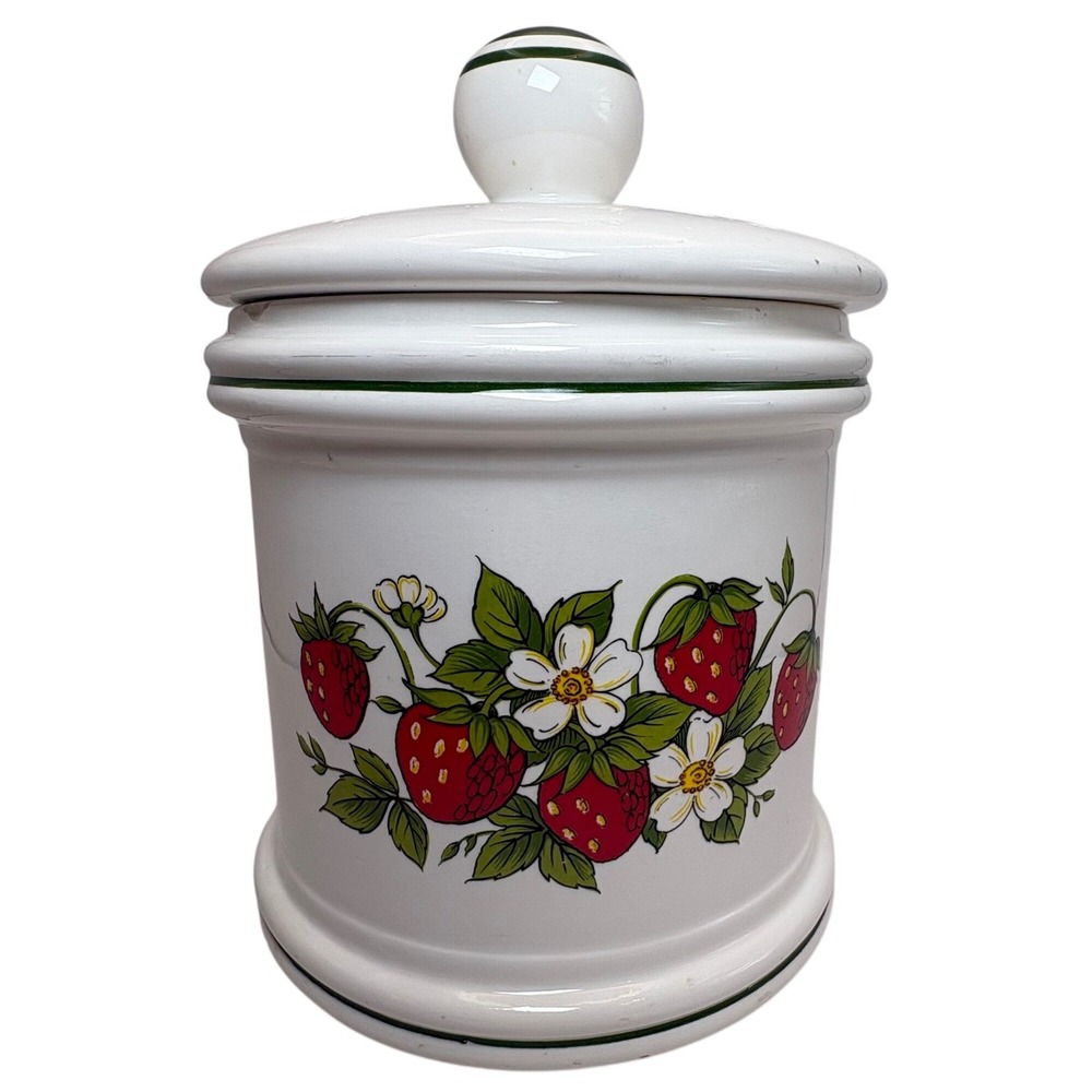 70s Sears Roebuck Strawberry Field Ceramic Jar Medium Canister AS IS Replacement
